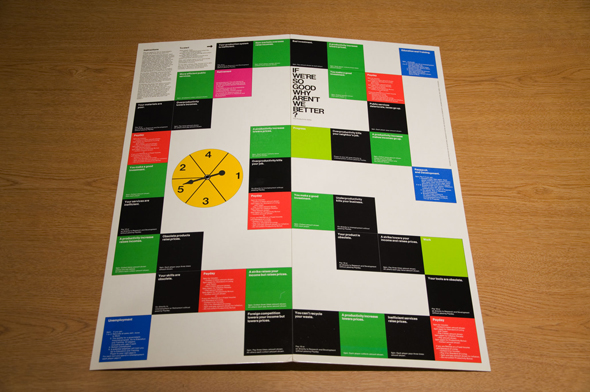 Unfolded, colorful game board on table. 