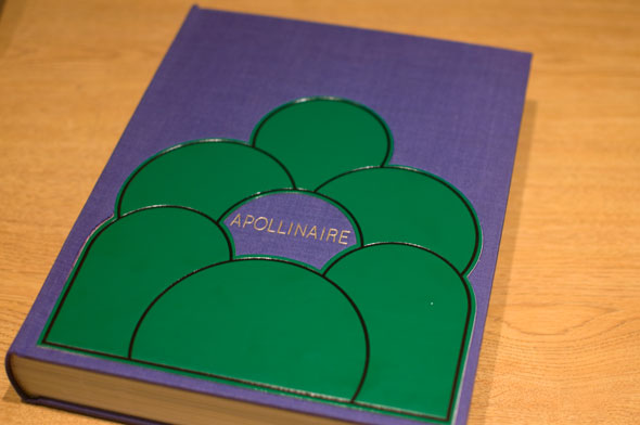 Purple book cover covered in green circles; title is engraved in gold