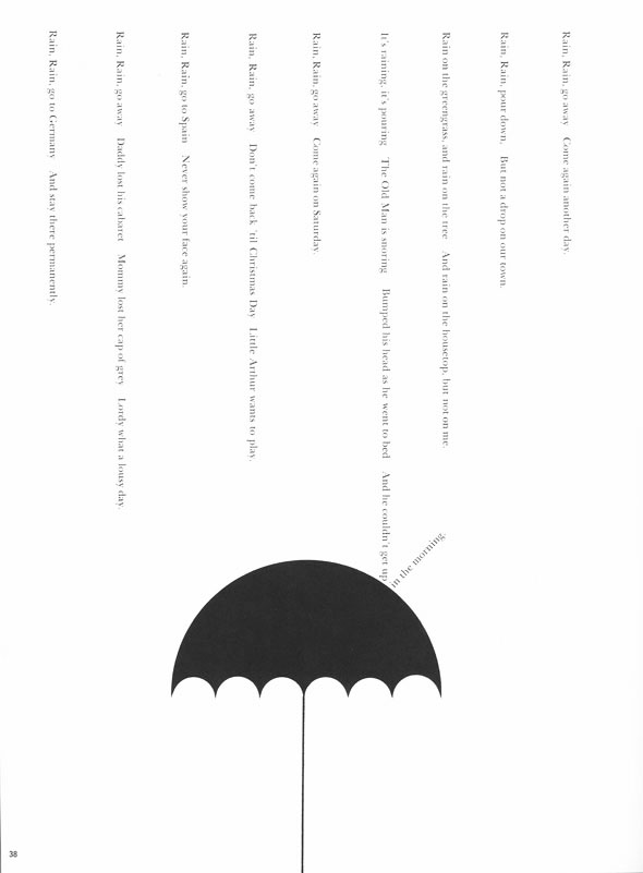 Text aligned vertically on page, bouncing off a black umbrella
