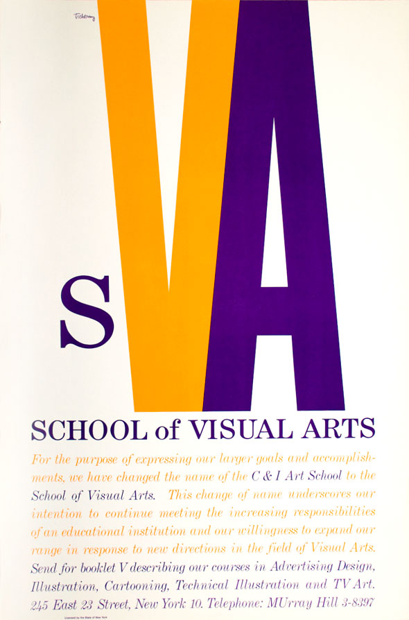 Orange and purple text against white background; header is the letters SVA, with the VA elongated to the top of the page