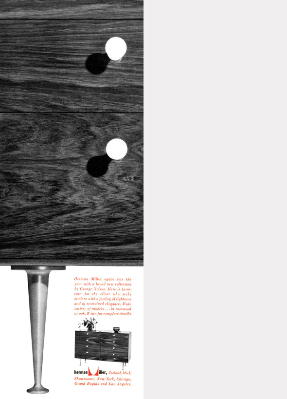 Black and white photograph of a cabinet cut in half above a red block of text