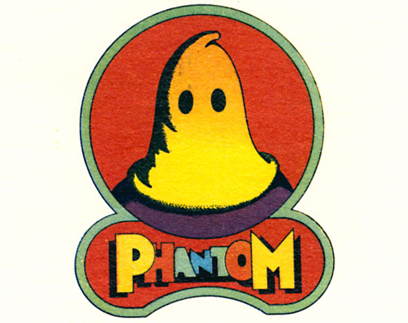 Colorful circular logo featuring a yellow ghost head on a red background. Below in a rainbow patterned color text reads "Phantom"