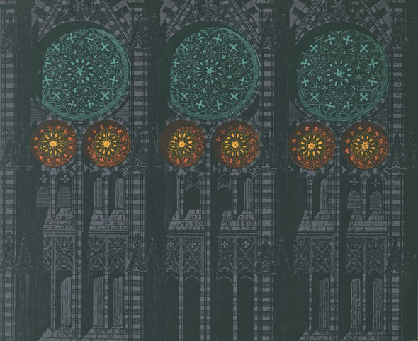 Dark, detailed drawing of cathedral architecture