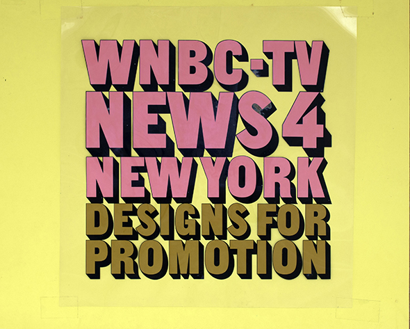 Hand-lettered text on plastic film for "WNBC-TV".