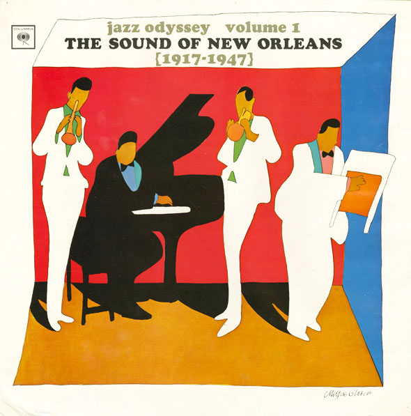 Colorful, geometric depiction of a jazz band playing.