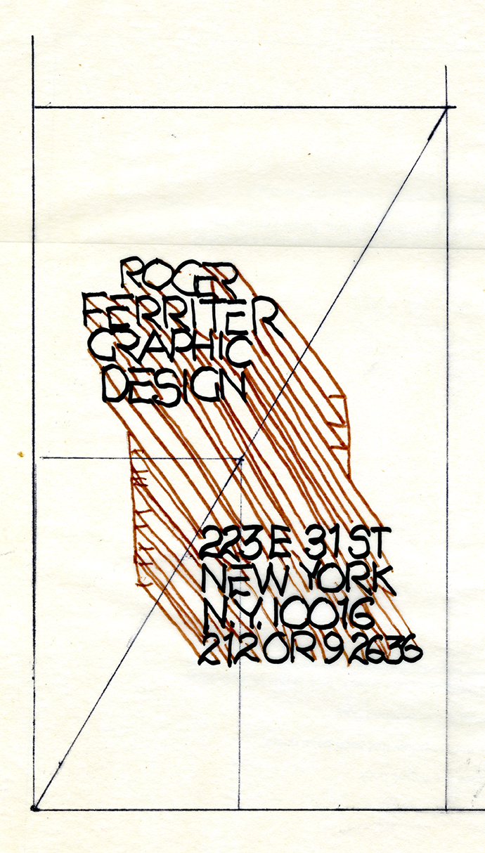 Example of the impossible perspective of the three-dimensional letters making up firm's name and address 