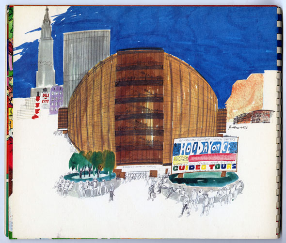 Loose, expressive color illustration of an arena in Madison Square Garden