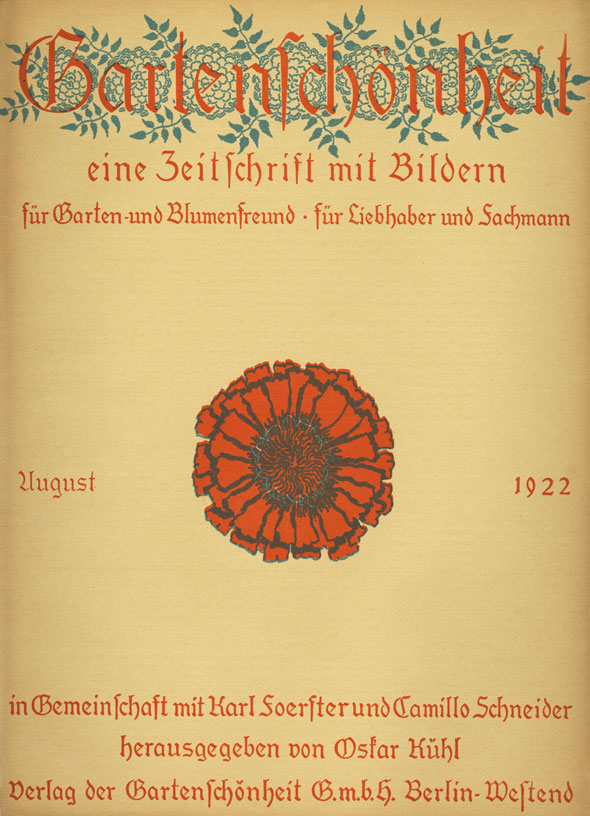 Red and blue gothic text overlaying graphic of leaves; center of cover is a graphic of a red flower against a pale yellow background