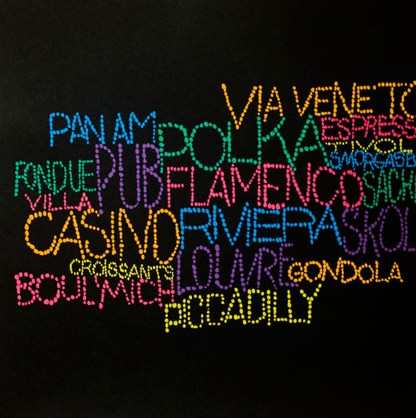 Colorful dot text against black background