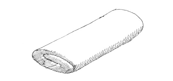 Black and white ink hatch line illustration of a cylinder of dough