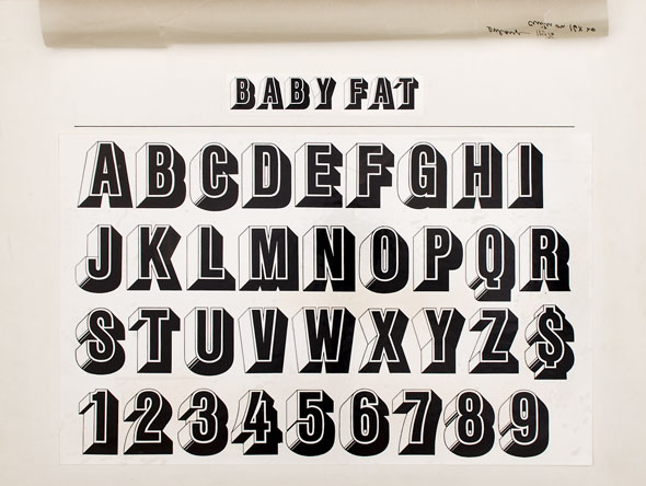 Alphabet of a three-dimensional typeface