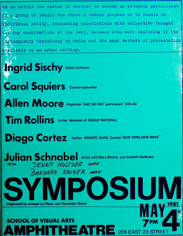 A flyer. Navy and black dense text against bright teal background. The information for the event  varies in font and size. A small description at the top is in a bright blue type writer font. Below in big bold navy text are the people who contributed in the event, next to each name in tiny text is their position. Below that is huge bold text is the name of the event along with the date and location. 