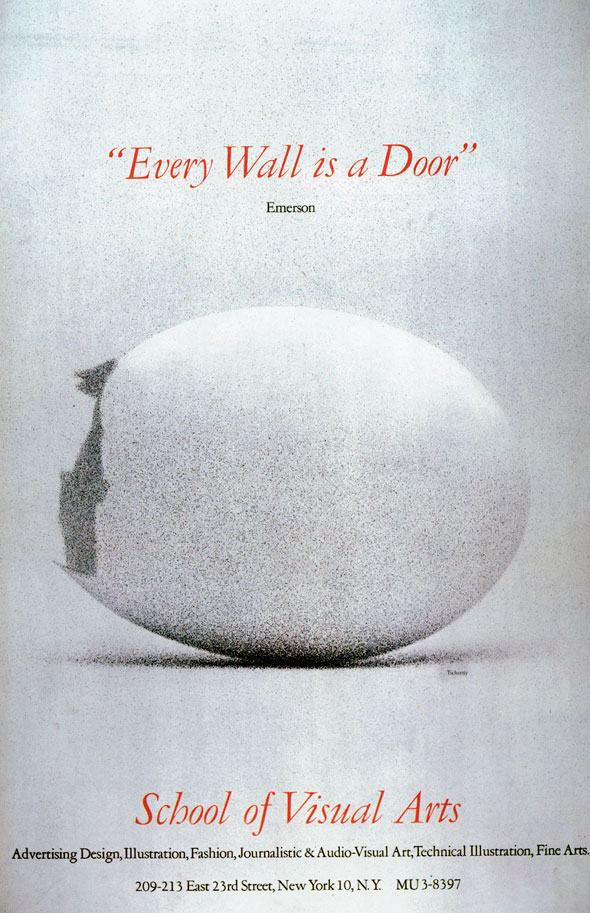 Delicate black and white illustration of an egg cracked at one end, with red text against a white background.