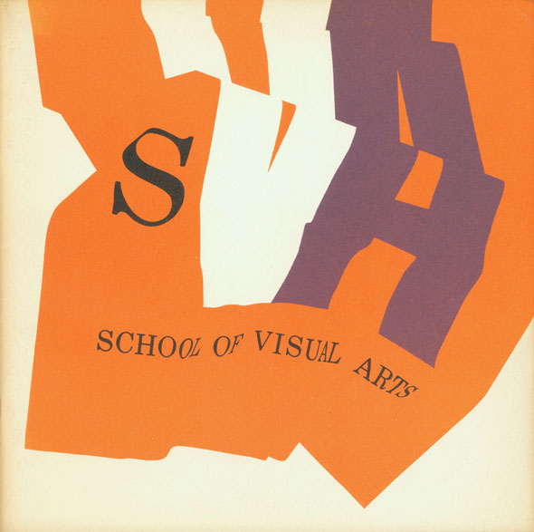 A graphic design of the SVA typeface on a orange block crumpled to resemble fabric. The characters in SVA are different colors; black, white and purple, respectively.The "VA" is dramatically large compared to the "S" it's also a different font. 