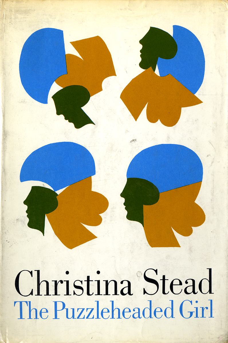 Book jacket for The Puzzleheaded Girl with profile made up of 3 cut out pieces. The pieces are disjointed and over a series of 4 images, come together.