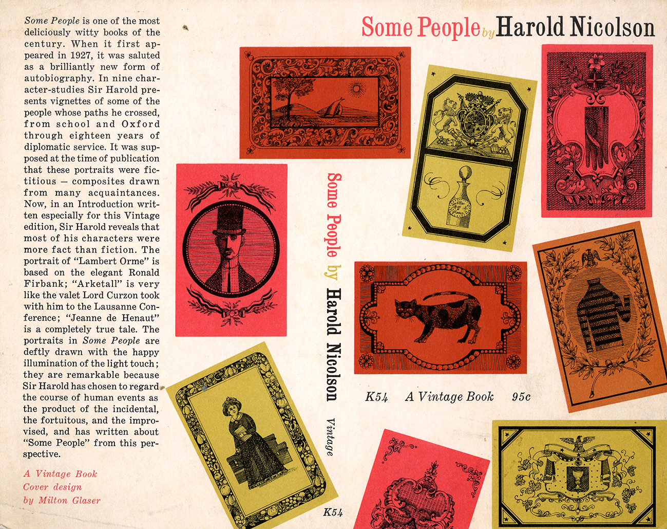 Book cover for Some People with delicate and detailed black line drawings in colorful pink, yellow, or orange boxes. Drawings are of Victorian people, a cat, clothing, and landscapes.