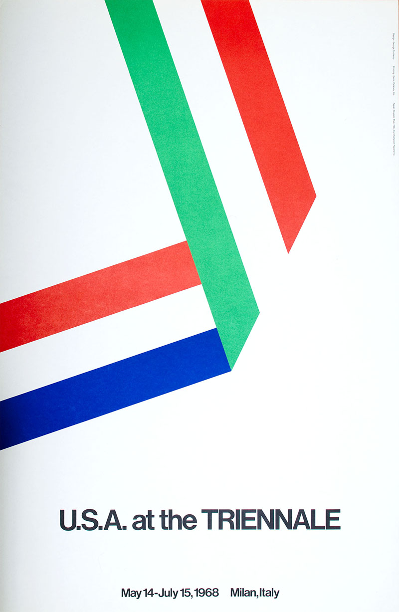 Poster with white background and folded ribbon representing colors of both the US and Italian flags.