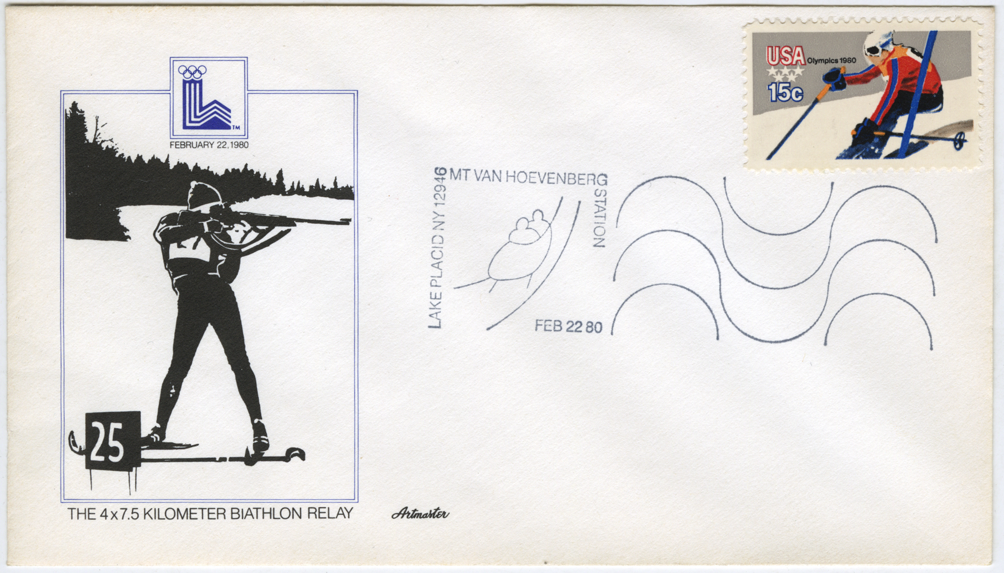 envelope with a cachet depicting a skier in the biathlon