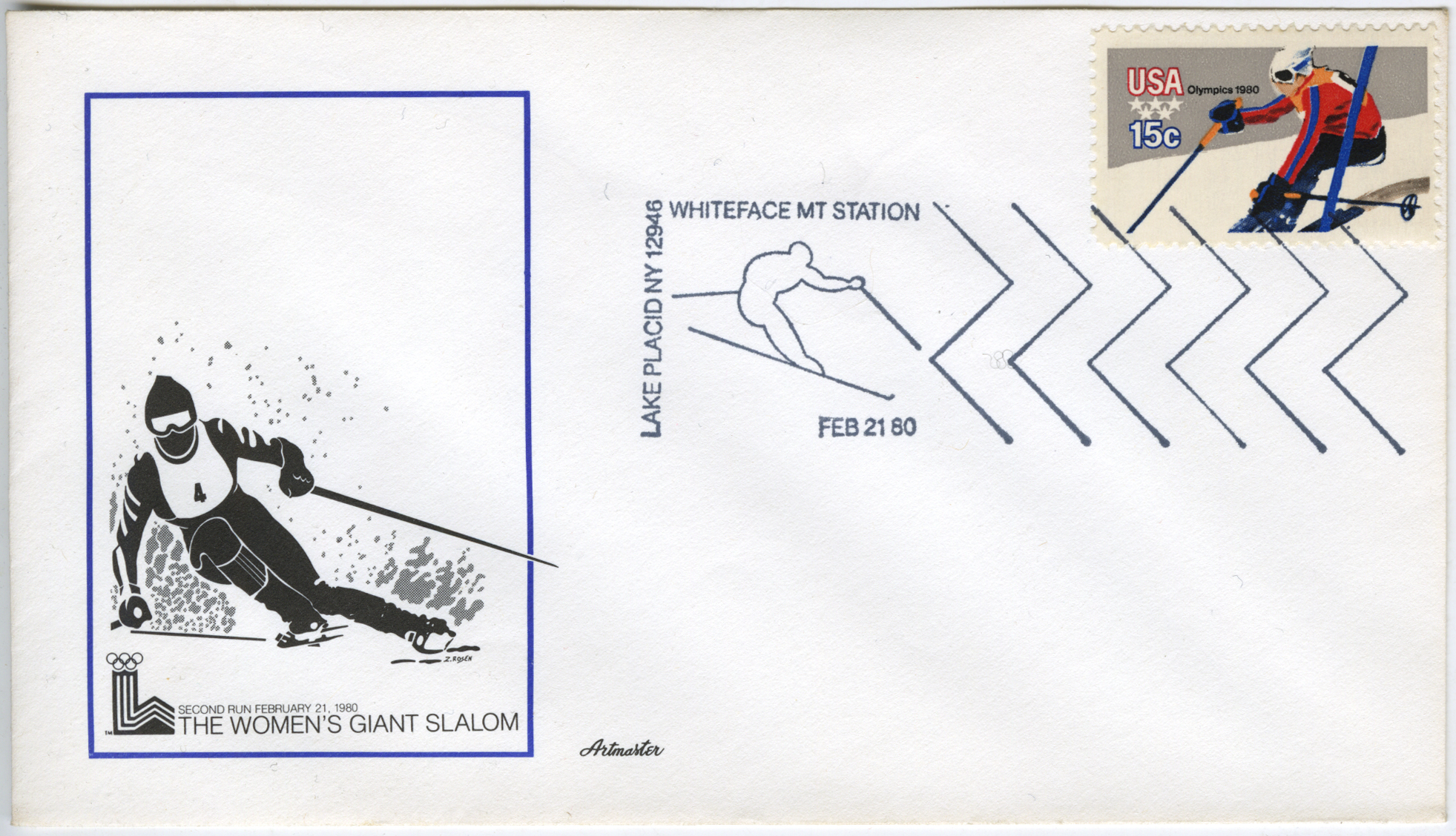 envelope with a cachet depicting a woman downhill slalom skier