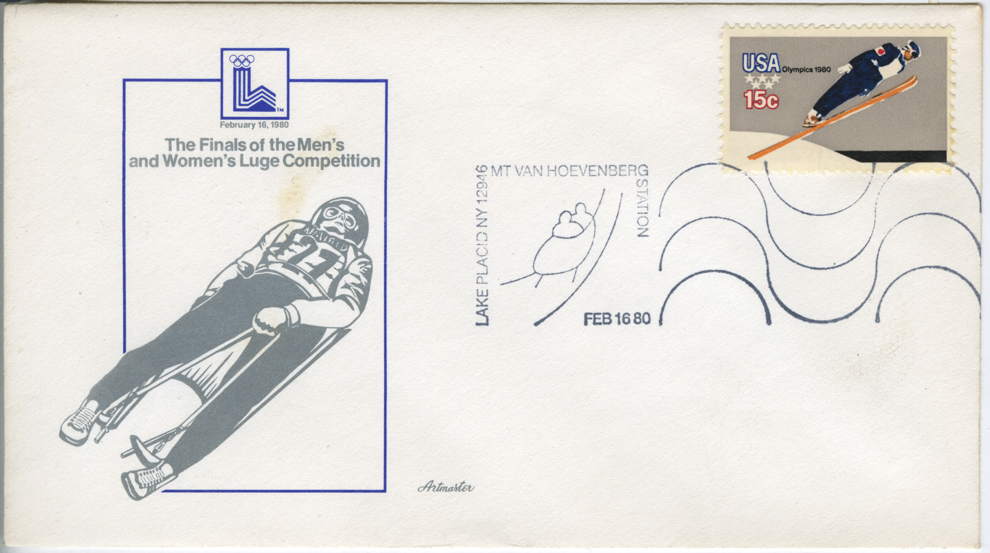 envelope with a cachet depicting a person doing the luge