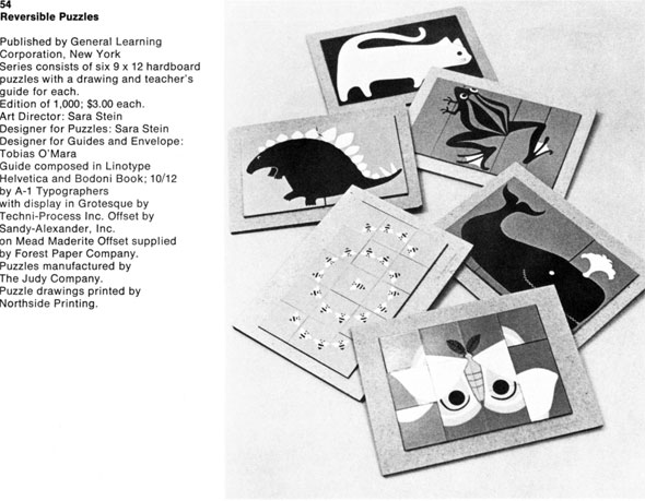 Black and white photograph of an arrangement of reversible puzzles