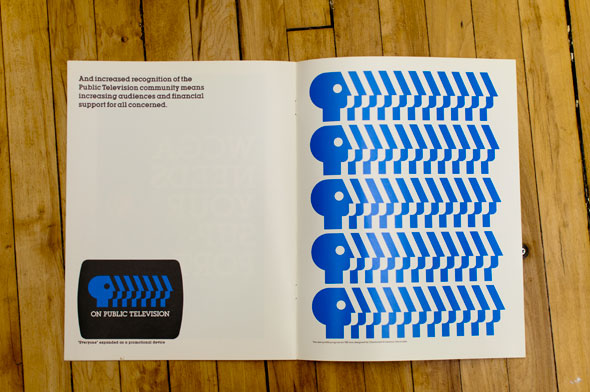 Five blue, recurring PBS logos starting from the left and towards the right of the booklet page.