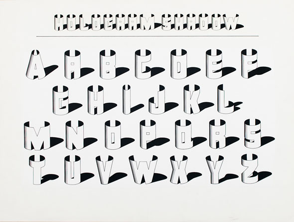 Alphabet of a cylindrical three dimensional typeface