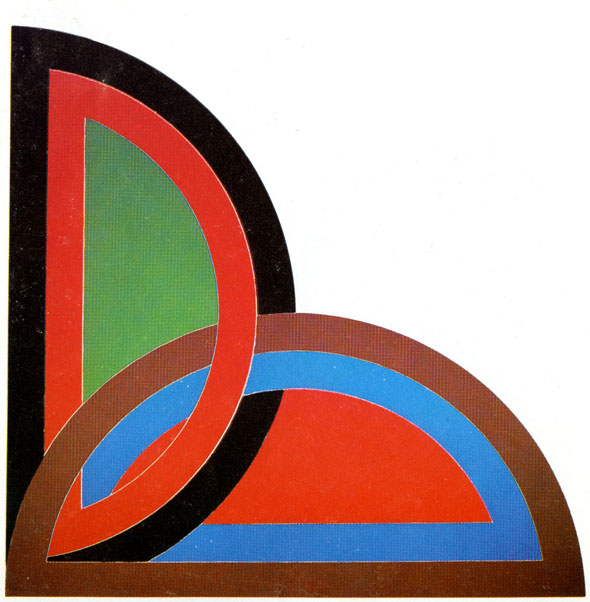 A photo of two semi circles intertwined with each other. One of the semi-circles is standing upright and is made up smaller semi circles inside of it. The other semi-circle is laying down and made up several other semi circle as well. 