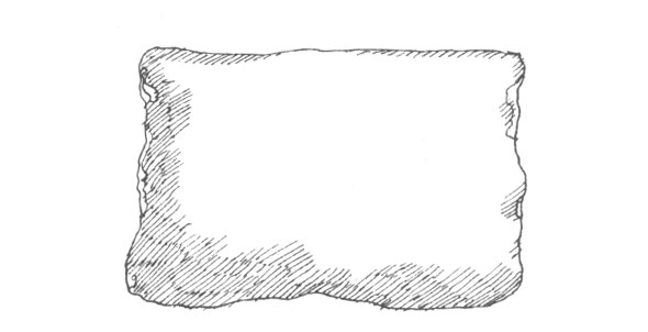 Black and white ink hatch line illustration of a pillow-like rectangle 