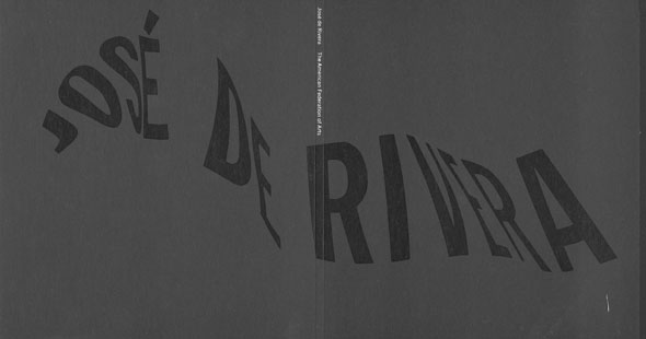 A text graphic design of a Warped black text, reading José De Rivera against a grey background
