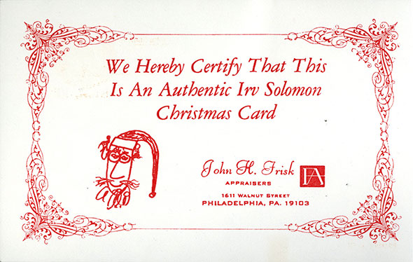 A certificate with detailed red embroidery, a drawing of a man wearing a Santa hat and beard, and the name and address of the appraiser.
