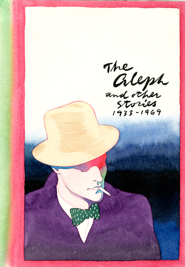 Colorful watercolor painting of a man in a suit and hat smoking a cigarette