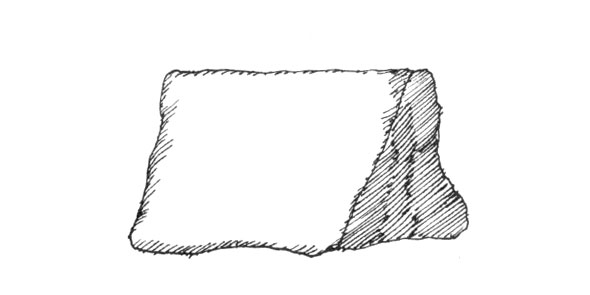 Black and white ink hatch line illustration of a tent-like wedge of bean curd