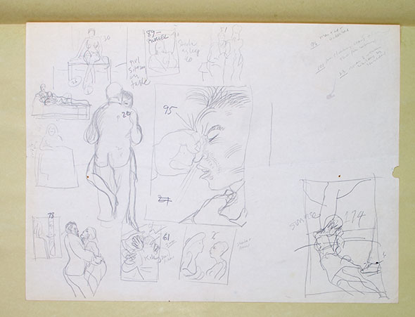 Pencil thumbnail sketches for illustrations.