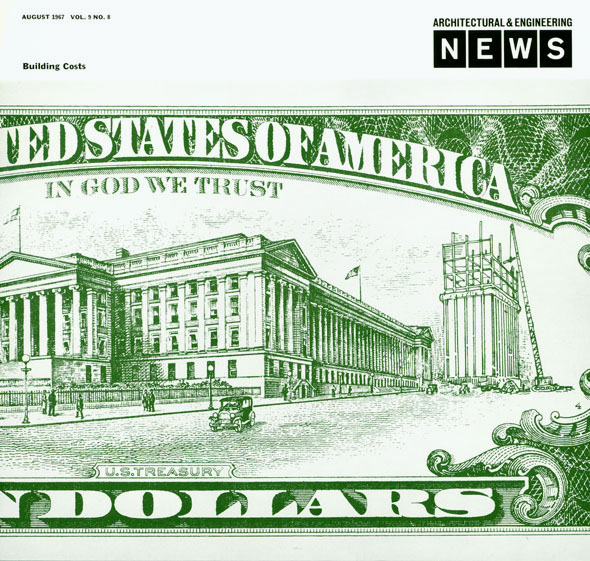 Close up of the capital building, as seen on the 10 dollar bill. A building being constructed and a 1900s automobile are visible. 
